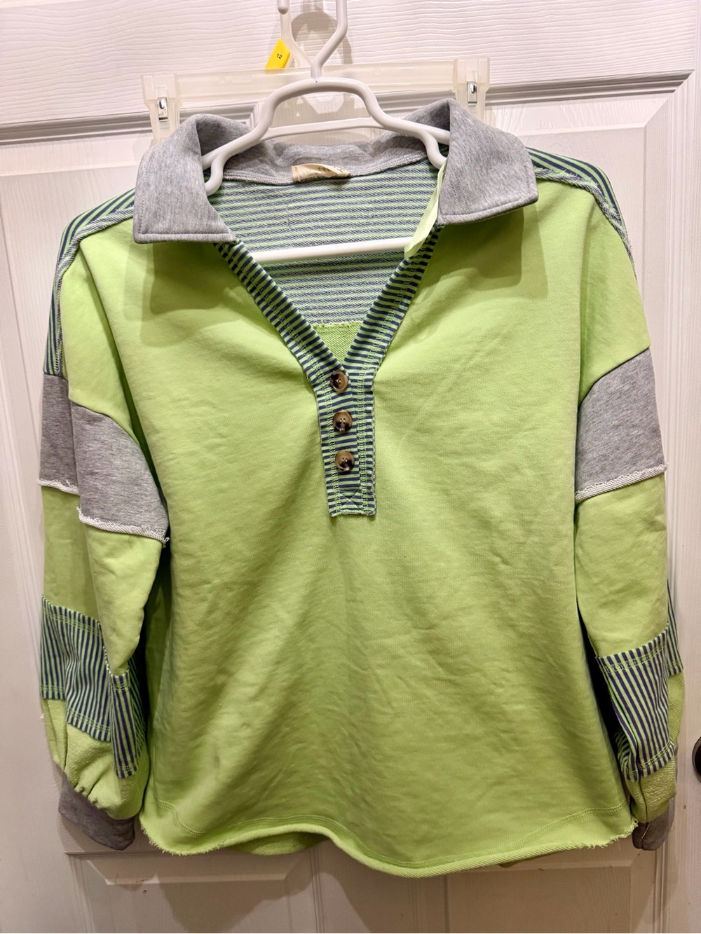 Lime Green Button-Front Pullover Sweatshirt